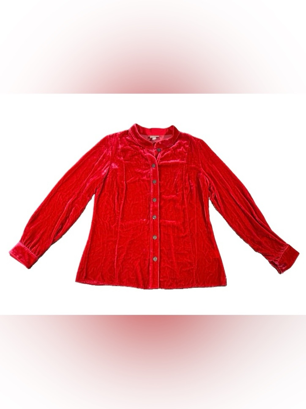 J. Jill Red Velvet Peplum Button Down Shirt Blouse Rayon Silk Sz S